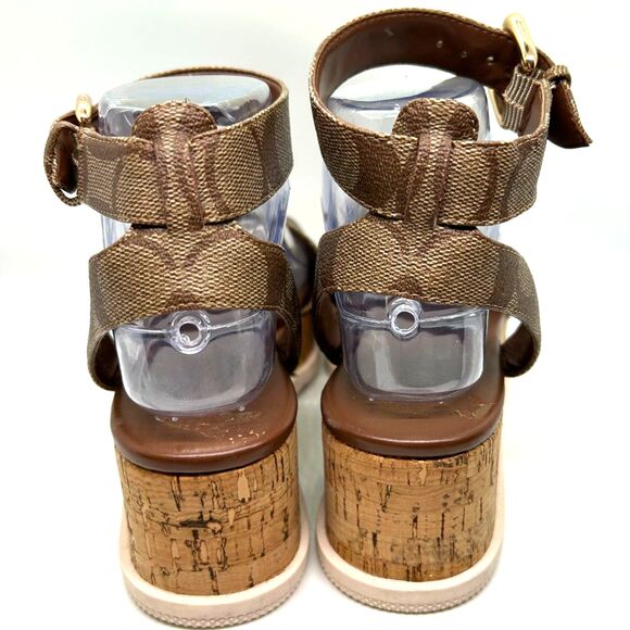 Coach Tallulah Brown Signature Print Platform Ankle Strap Sandals Size 6B - Picture 5 of 14